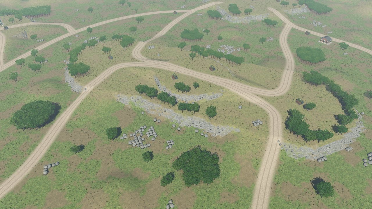 Overhead view of Highlands, grassy terraces ringed by rocky cliffs.